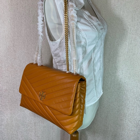 Tory Burch Squash/Rolled Brass Kira Chevron Convertible Bag - Picture 2 of 15